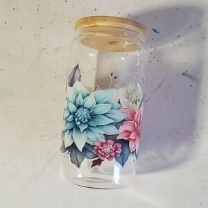 Floral Glass Jar with Bamboo Lid